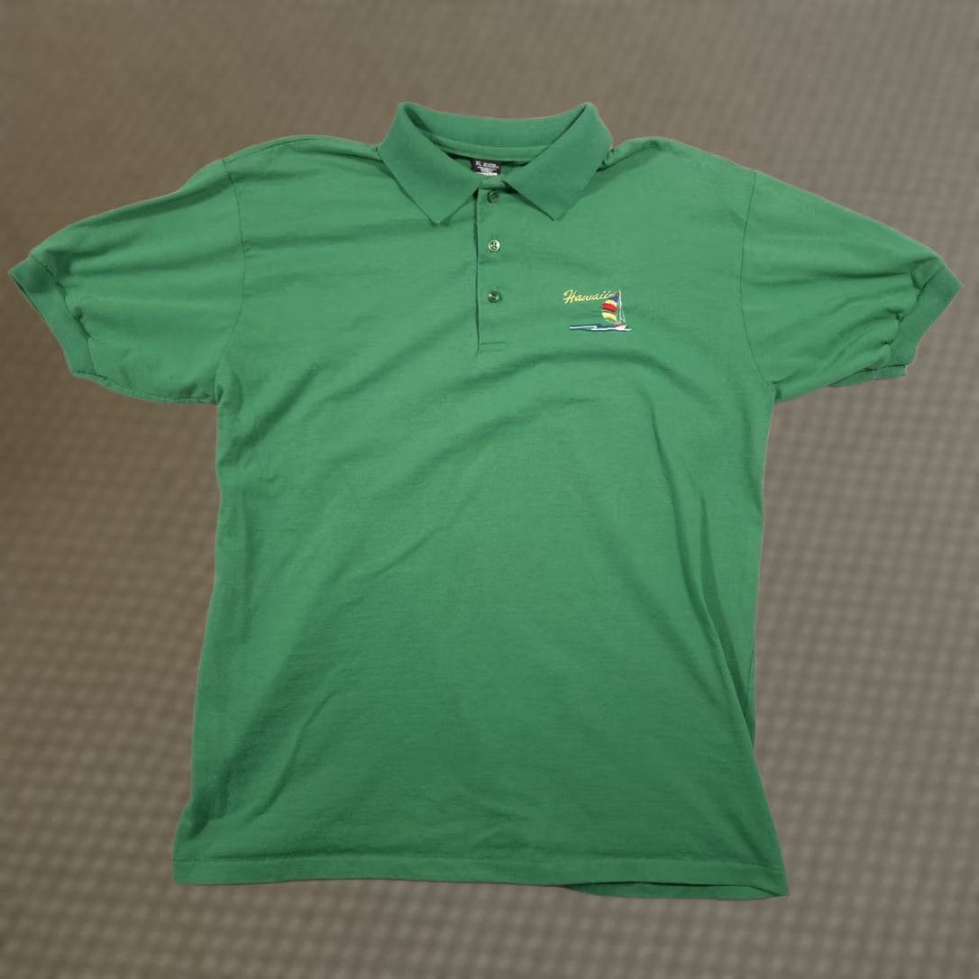 Vintage Vintage Screen Stars Polo Shirt Mens XL Green Hawaii Sailboat Embroidered 90s Size US XL / EU 56 / 4 - 1 Thumbnail
