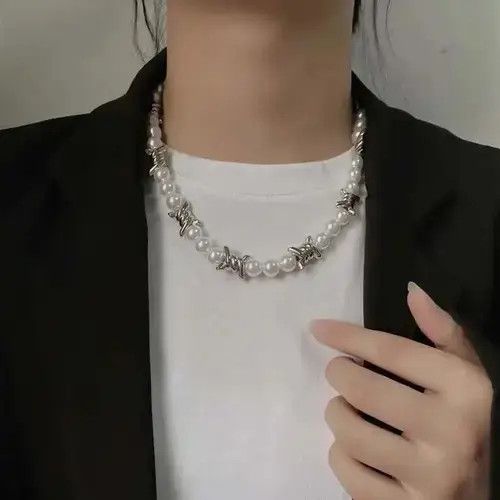 Other Punk Imitation Pearl Thorns Chain Necklace Size ONE SIZE - 2 Thumbnail
