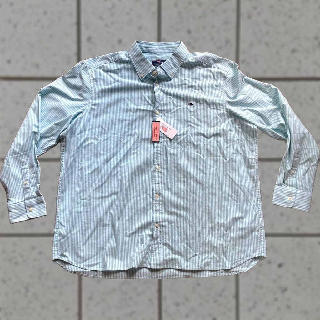 Vineyard Vines Vineyard Vines Shirt Mens 2XL Long Sleeve Striped Oxford Whale Turquoise Blue Button-Up Collared Classic Mens Size US XXL / EU 58 / 5 - 1 Thumbnail