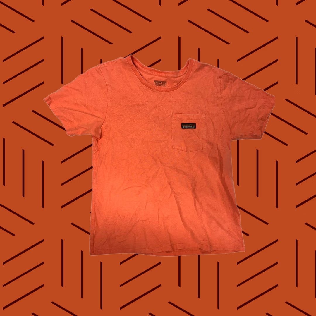 Patagonia VINTAGE Patagonia Women's T-Shirt L Orange Hemp Organic Cotton Pocket 90s Mens Womens Size ONE SIZE - 1 Thumbnail