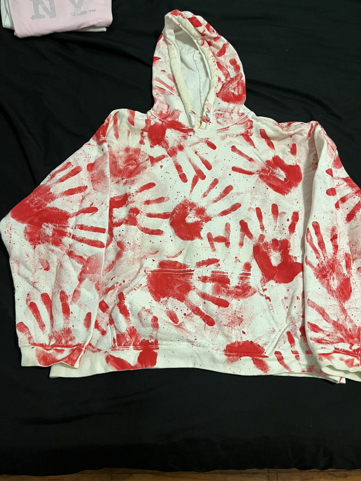 Haunted blood handprint hoodie white
