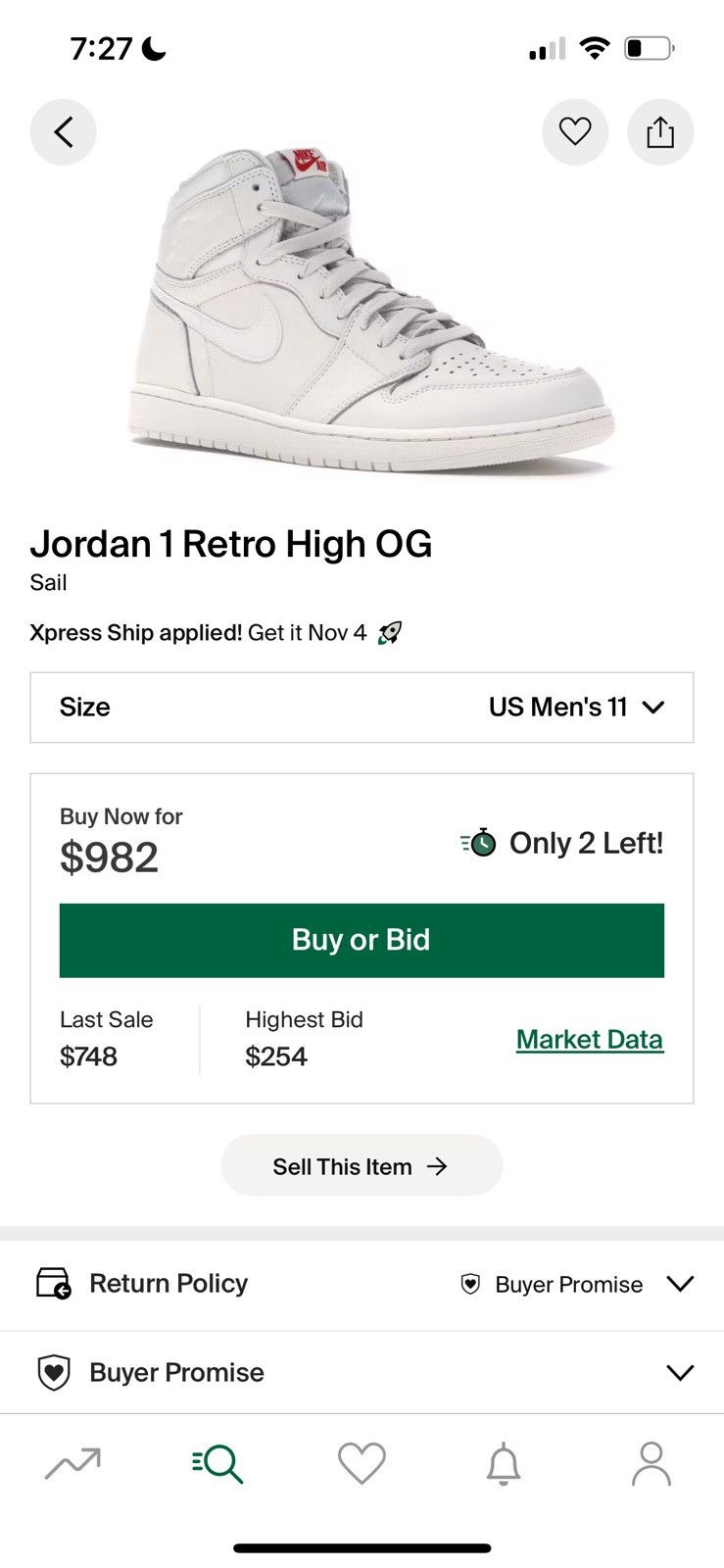 Nike Nike Jordan 1 OG SAILS Size US 11 / EU 44 - 8 Thumbnail