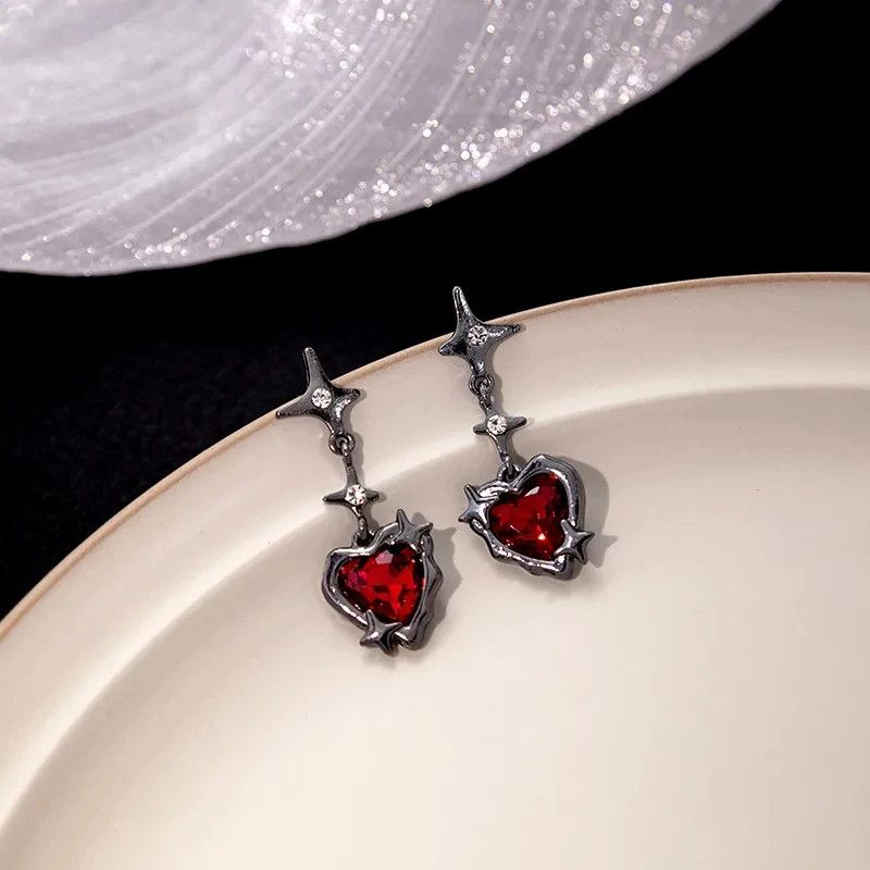 Jewelry Goth Liquid Heart Cross Earrings Size ONE SIZE - 3 Thumbnail