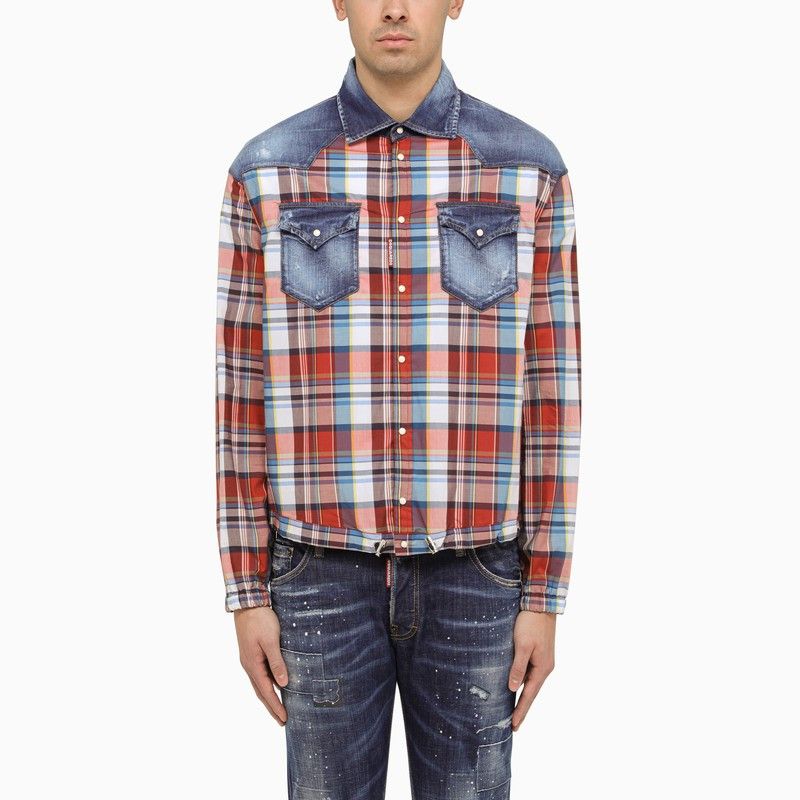 image of Dsquared2 Multicoloured Checked Shirt With Denim Details, Men's (Size 2XL)