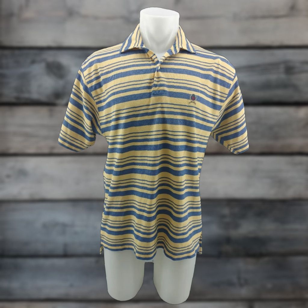 Tommy Hilfiger Tommy Hilfiger Polo Shirt Rugby Crest Stripes Yellow Blue Medium Adult M Polo Shirt Mens Size US M / EU 48-50 / 2 - 1 Thumbnail