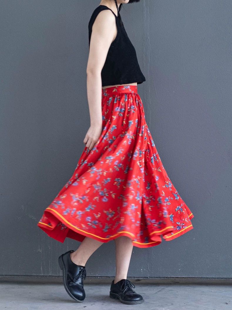 Kenzo KENZO sizeS Red floral big skirt hem half dress vintage Size 24" / US 00 / IT 34 - 3 Thumbnail