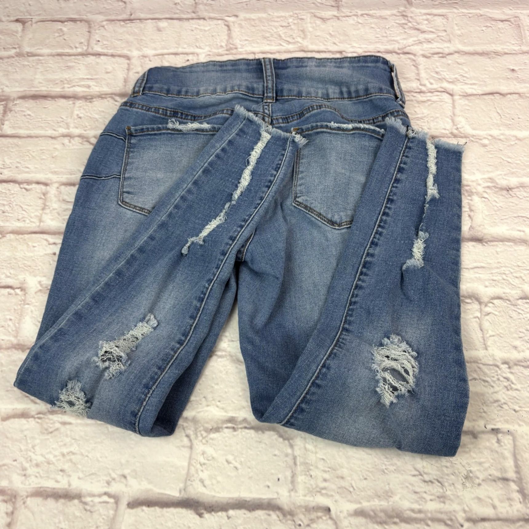 Vintage S.O.N.G. Jeans Juniors 7/28 Blue Curvy Skinny Ankle Distressed Raw Hem 26x25 Size 28" / US 6 / IT 42 - 3 Thumbnail