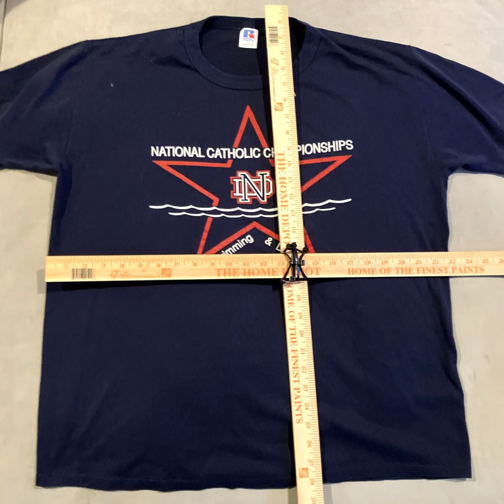 Russell Athletic VINTAGE National Catholic Swimming & Diving Championships T Shirt XL Russell Athletic Men Blue 1990s Short Sleeve Crew Neck Cotton Shirts Size US XL / EU 56 / 4 - 4 Thumbnail