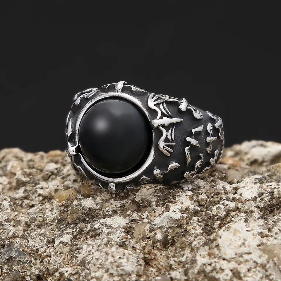 Jewelry Gothic Vintage Black Tiger Eye Natural Stone Rings Size ONE SIZE - 5 Thumbnail