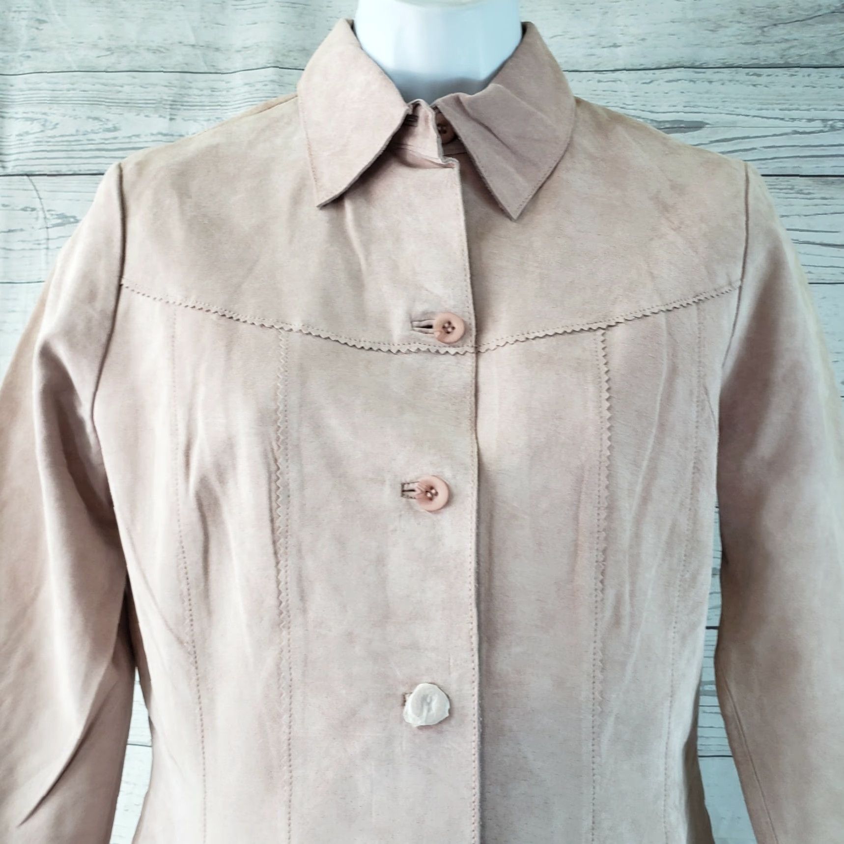Pinko In Suede Womens Jacket XS Pink Leather Button Front Long Sleeve Size XS / US 0-2 / IT 36-38 - 2 Thumbnail