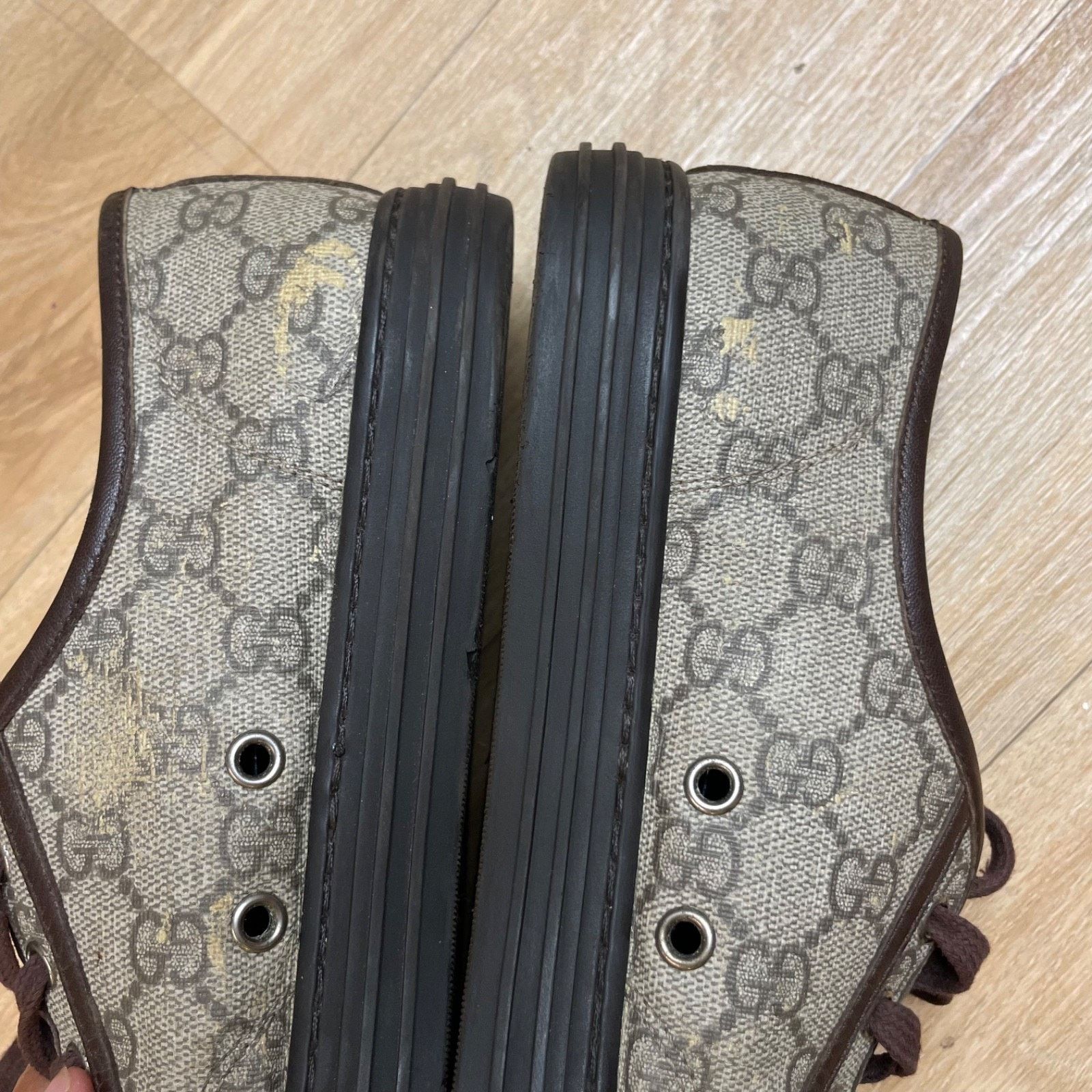 Gucci GUCCI Sneakers BROWN Leather low Top GG Monogram Canvas Size US 8 / EU 41 - 11 Thumbnail