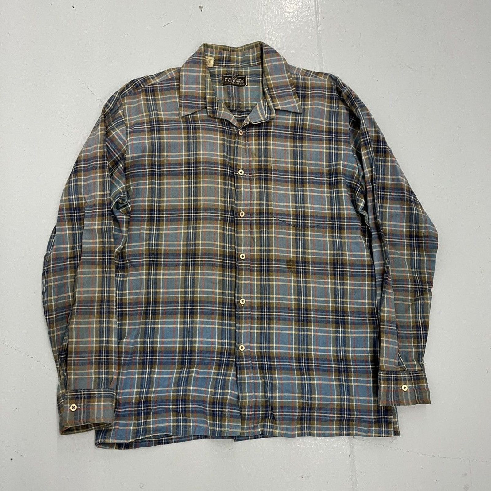 Other Vintage 70s Woodward & Lothrop Blue Plaid Cotton Flannel Size US L / EU 52-54 / 3 - 1 Thumbnail