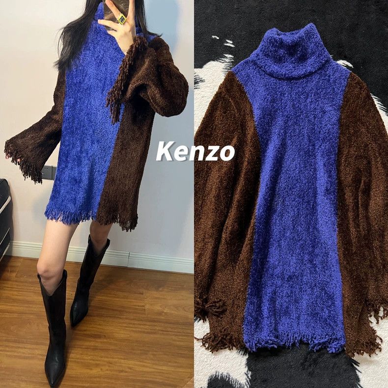 Kenzo KENZO Fur and velvet tassel high collar sweater dress Size M / US 6-8 / IT 42-44 - 1 Thumbnail