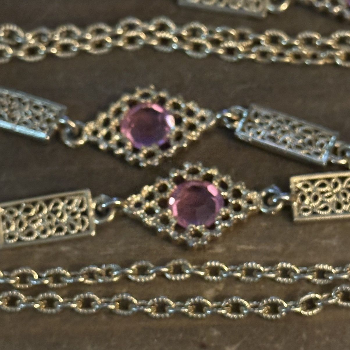 Vintage Vintage long filigree link and pink evil eye chain necklace Size ONE SIZE - 3 Thumbnail