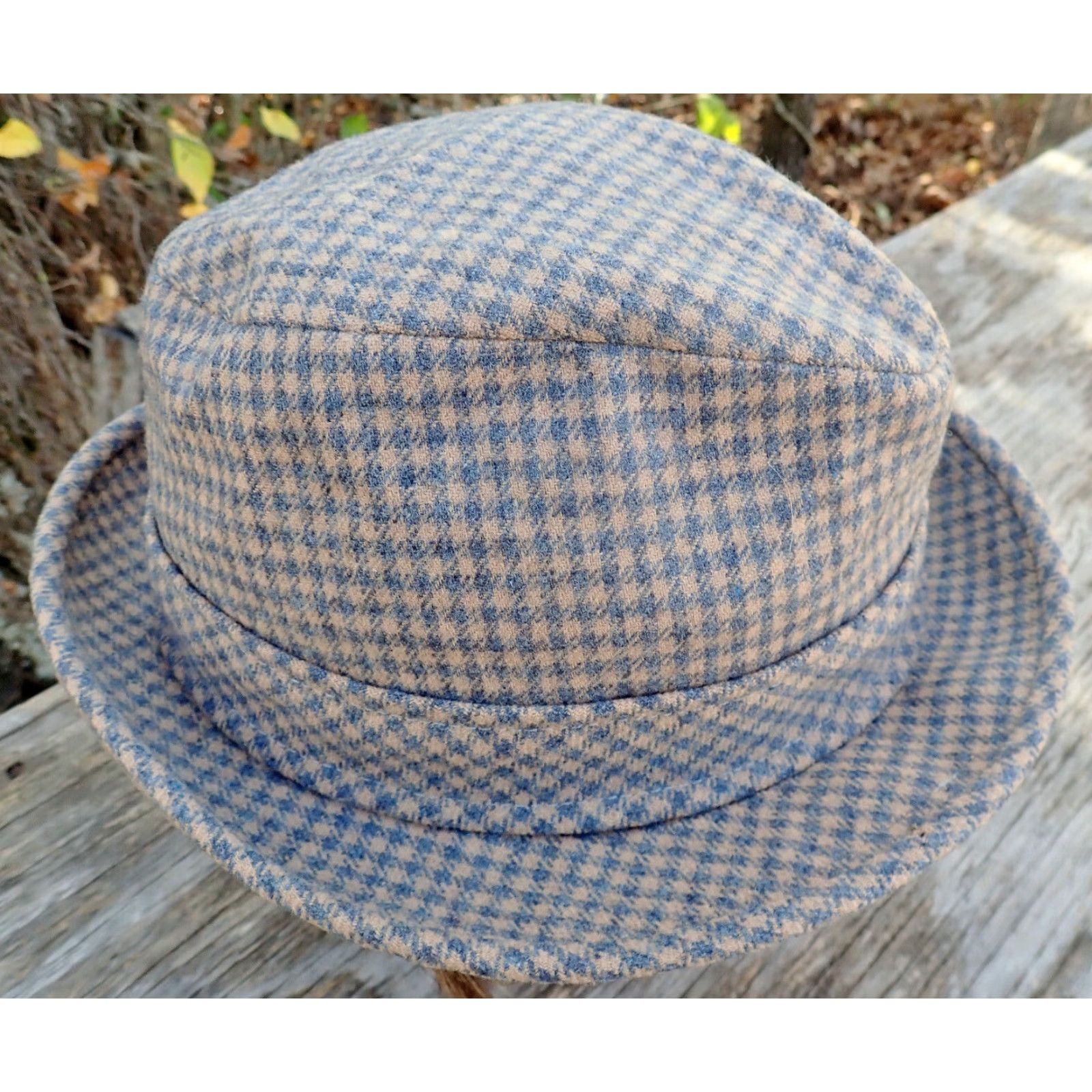 Pendleton VINTAGE Pendleton Fedora Hat Mens PenDELTON Blue Brown Plaid 7 1/4 Wool Trilby Woolen Mills USA Fall Winter 80s 90s Classic Boho Distressed Lined Mens Size ONE SIZE - 3 Thumbnail
