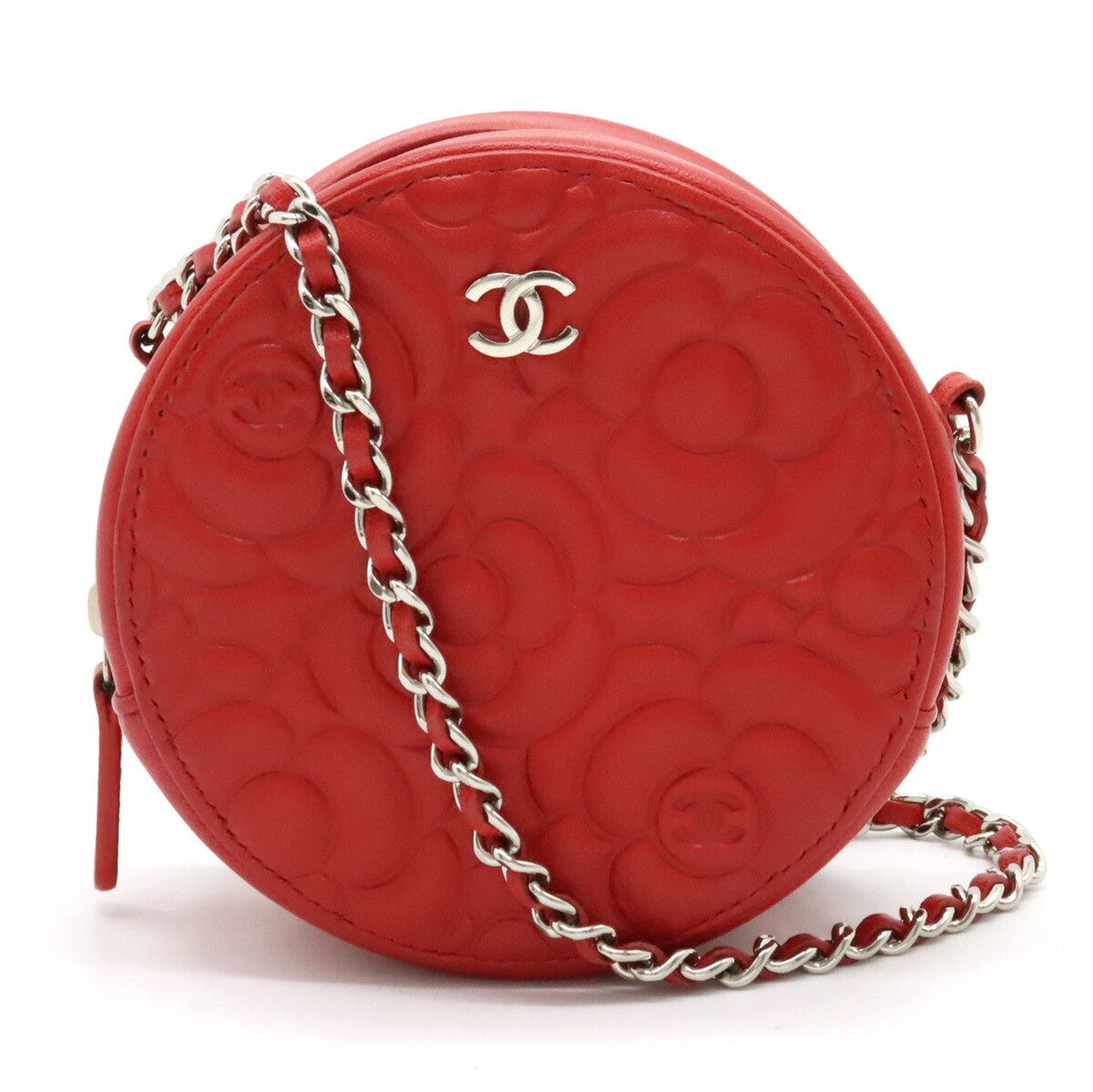 Chanel Chanel Leather Camellia Coco Mark Mini Classic Chain Shoulder Bag Ap0245 Leather Crossbody Bag Ap0245 in Red, Women's