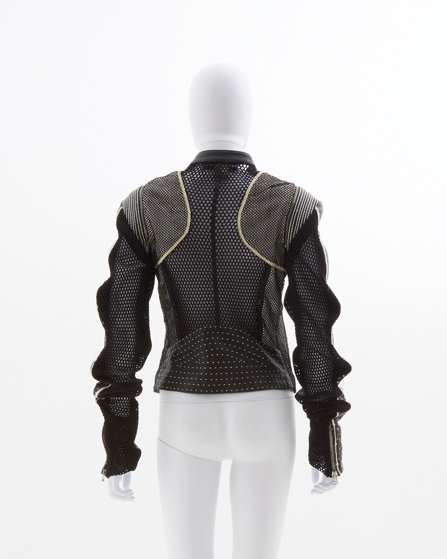 Gianfranco Ferre S/S 2004 Black back netted motorcycle leather jacket Size M / US 6-8 / IT 42-44 - 3 Thumbnail