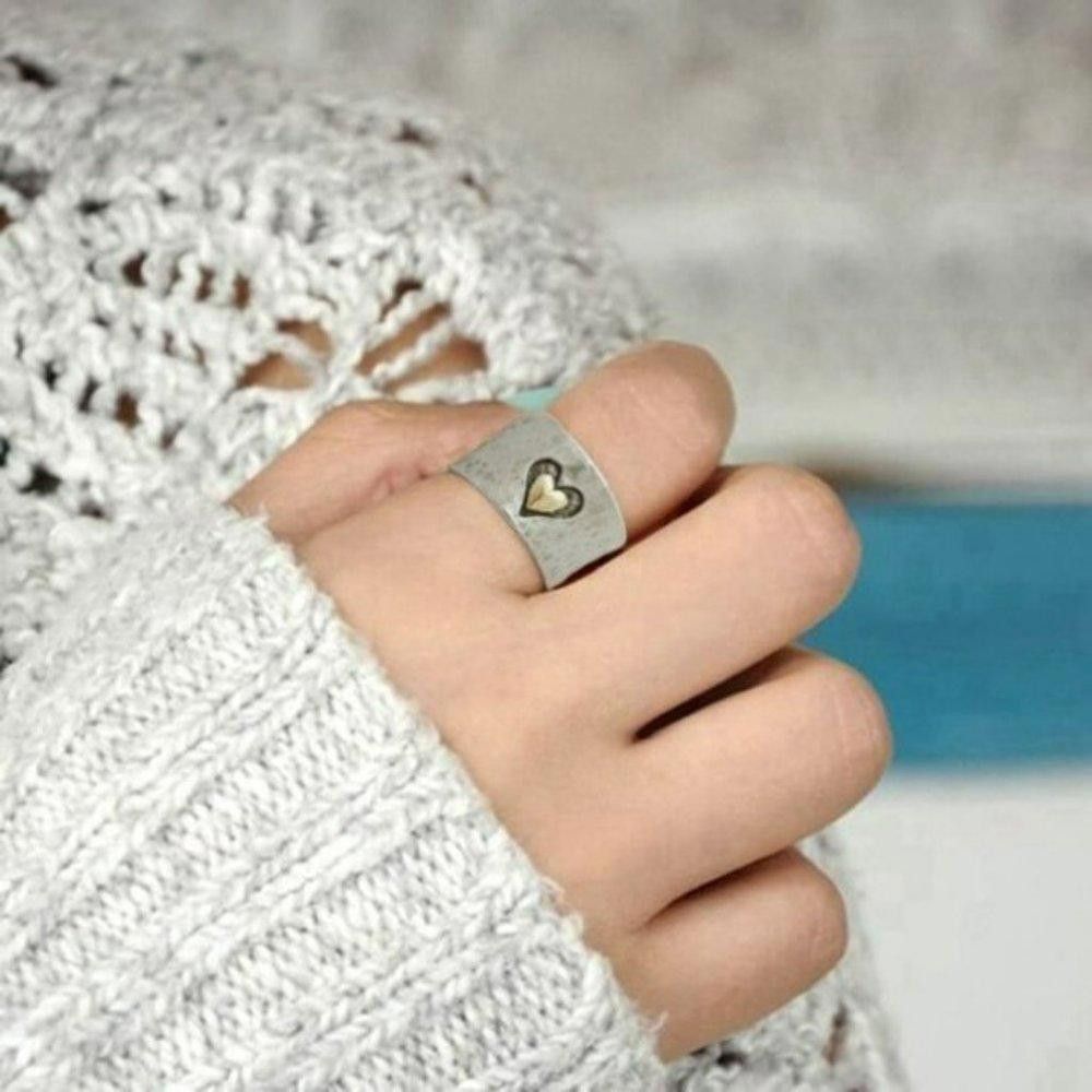 Designer Sterling Silver Creative Double Heart Shaped Ring - Size 8 Size ONE SIZE - 5 Thumbnail