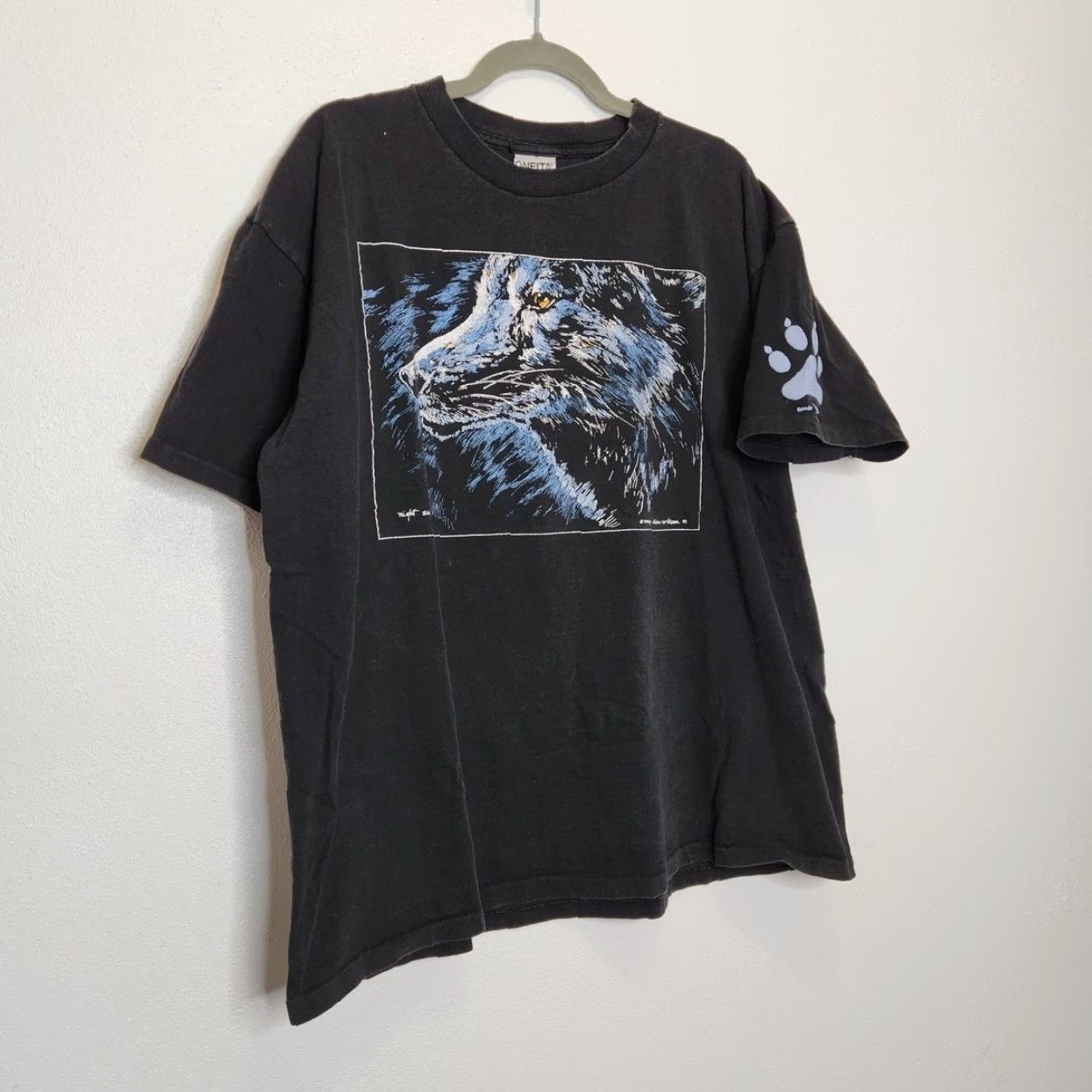 Vintage VINTAGE Wolf Portrait Art Oneita XL Black Shirt Nature VTG 90s Top Artist Unisex Adults Mens Womens Size US XL / EU 56 / 4 - 2 Thumbnail