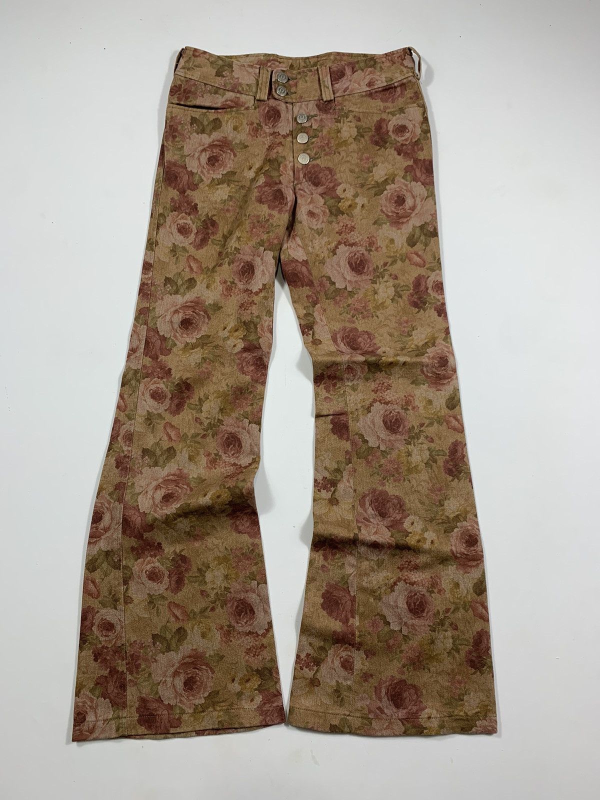Tornado Mart Super Flared flower Denim Pants - Denim