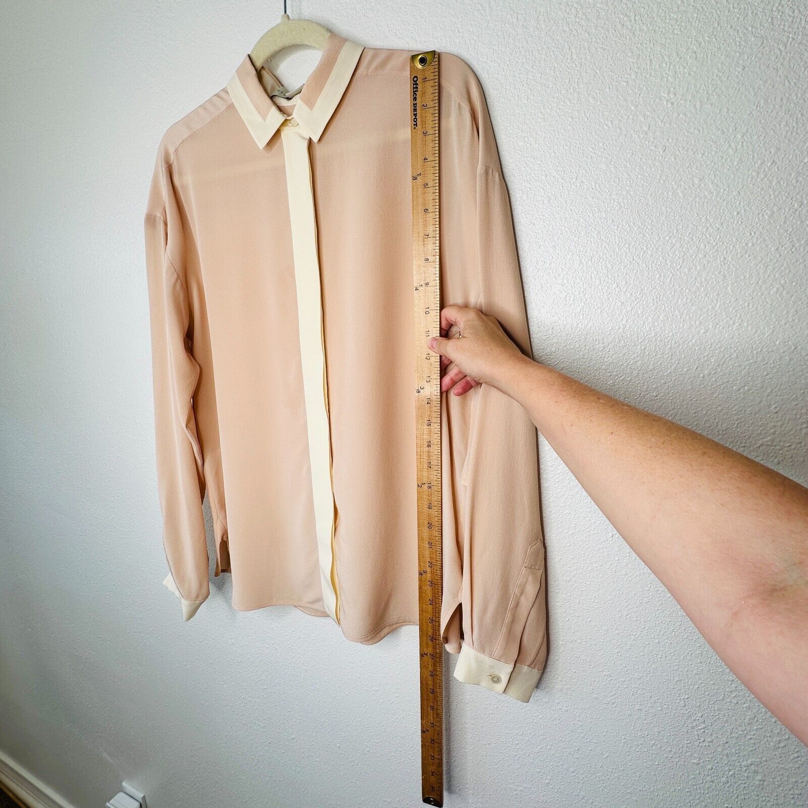 Stella McCartney Stella McCartney Peach Silk Blouse Cream Collar Button 42 Size XL / US 12-14 / IT 48-50 - 11 Thumbnail