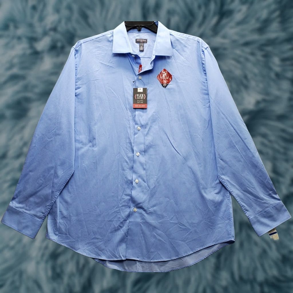 Van Heusen Van Heusen Dress Shirt Mens XL Blue Striped Flex Natural Stretch Stay Put Collar Cuffed Button-Down Casual Formal Mens XL Blue Striped Shirt Size 46R - 1 Thumbnail