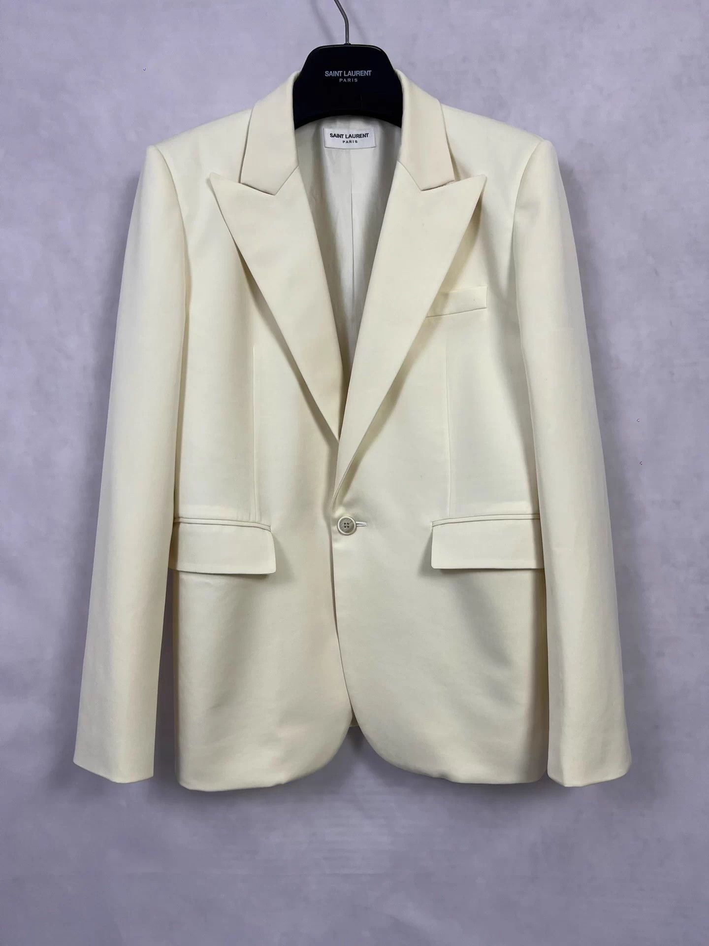 Saint Laurent Paris SAINT LAURENT SLP 24SS Cream White 44 Big Lapel Blazer Size 44R - 1 Thumbnail