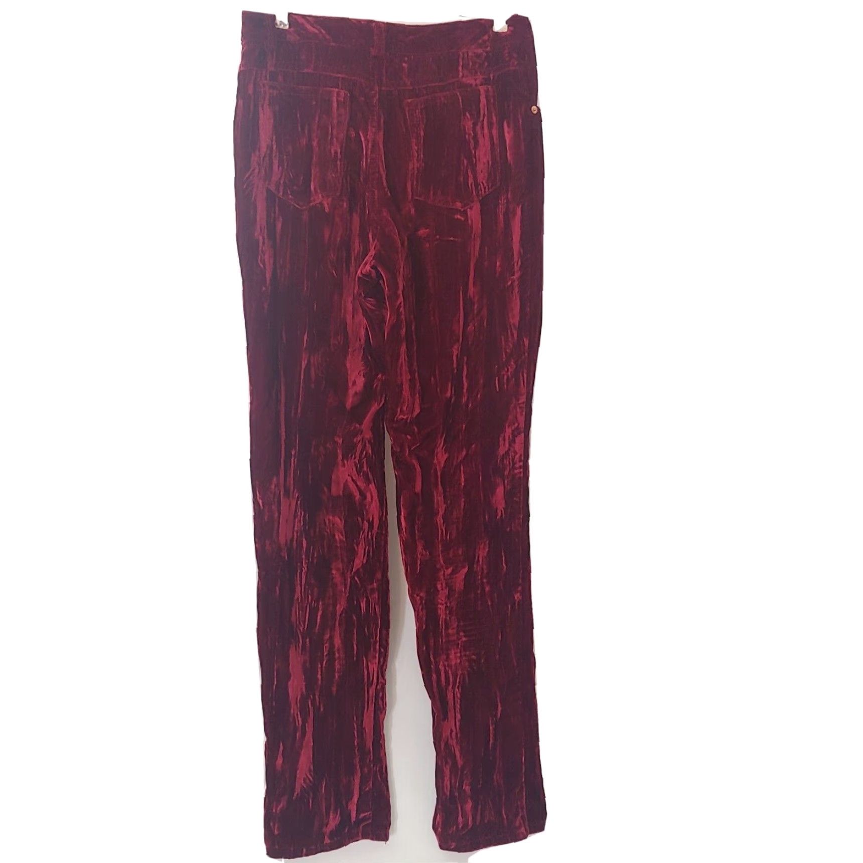 Vintage VINTAGE Moda International Women's Jeans 8 Red Crushed Velvet Straight Leg Pants Size 30" / US 8 / IT 44 - 4 Thumbnail