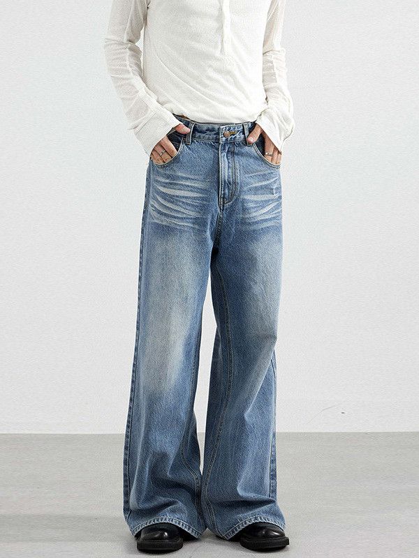 Japanese Brand Men's high street retro washed blue loose straight leg jeans Size US 32 / EU 48 - 1 Thumbnail