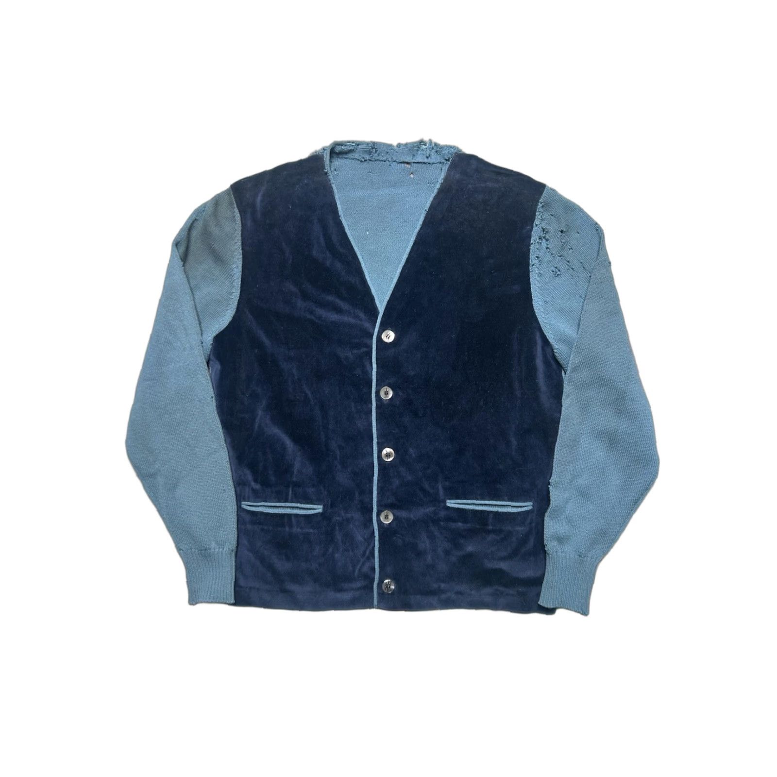 Velour VINTAGE Cardigan Mens 50s Wool Knit Velour 2 Tone Blue Medium Small Details: distressed, sweater, regular size, blue, unbranded Size US M / EU 48-50 / 2 - 1 Thumbnail