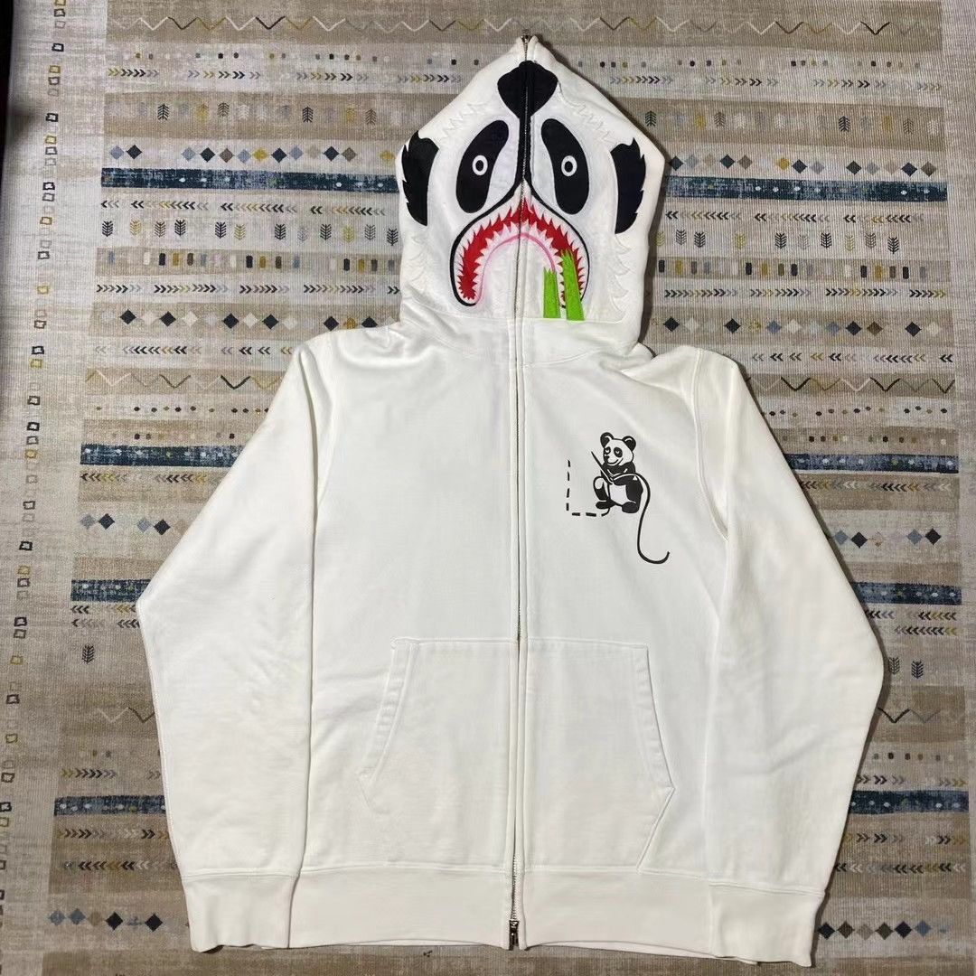 image of Bape Panda Full Zip Hoodie in White, Men's (Size Medium)