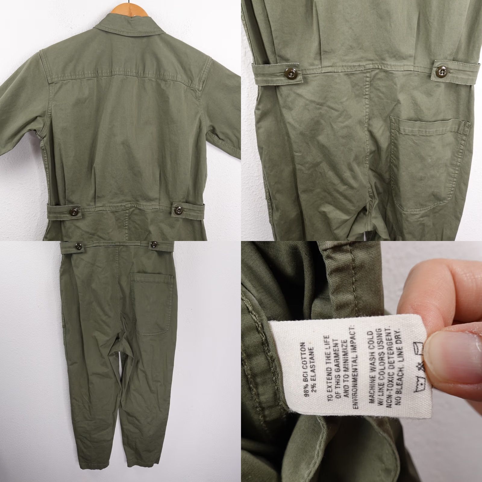 Alex Mill VINTAGE Alex Mill Jumpsuit Short Sleeve Womens XS Green Cotton Spandex Canvas Belted Pockets Cropped - Size 26" / US 2 / IT 38 - 9 Thumbnail