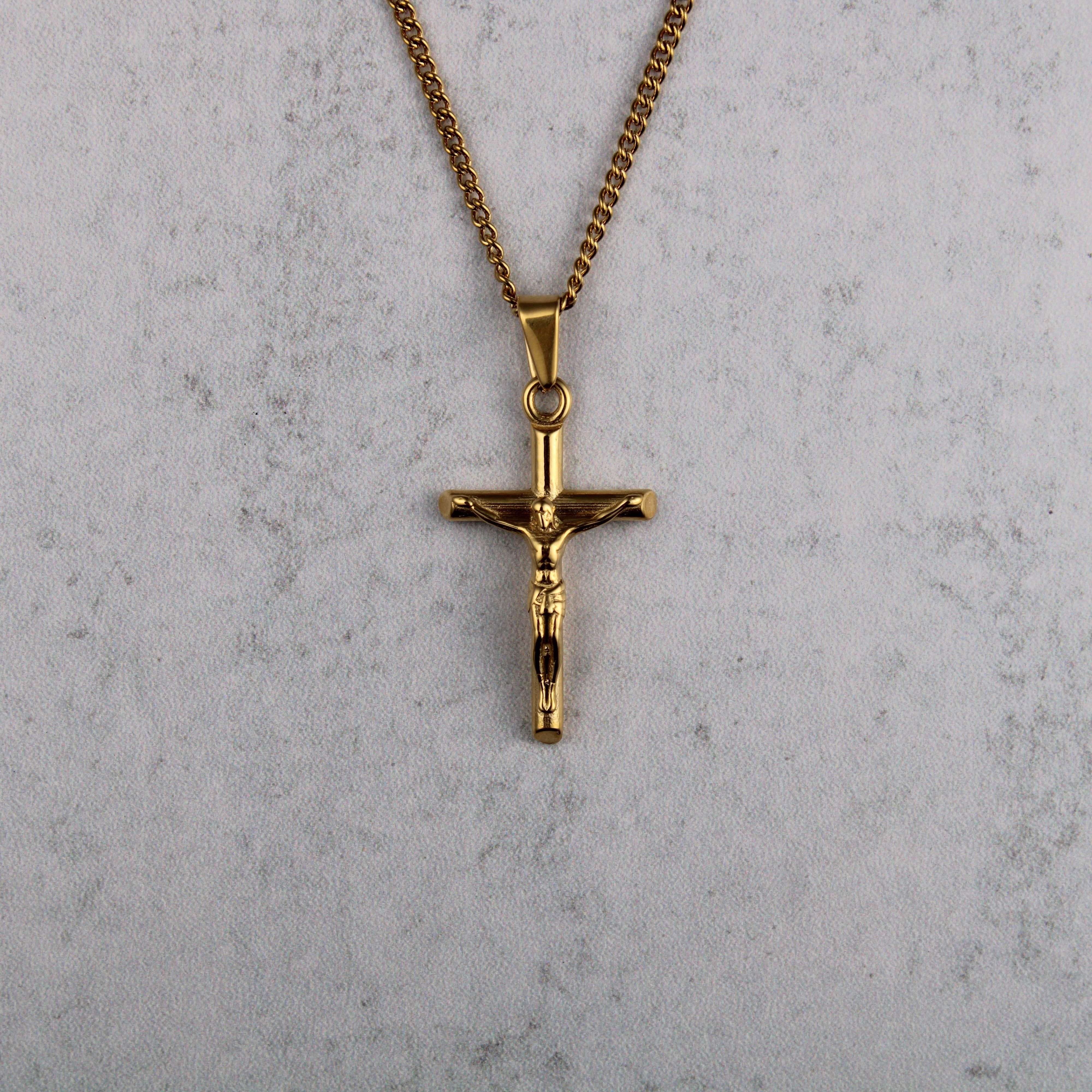 Jewelry Gold Crucifix Cross Pendant Chain Necklace Size ONE SIZE - 3 Thumbnail