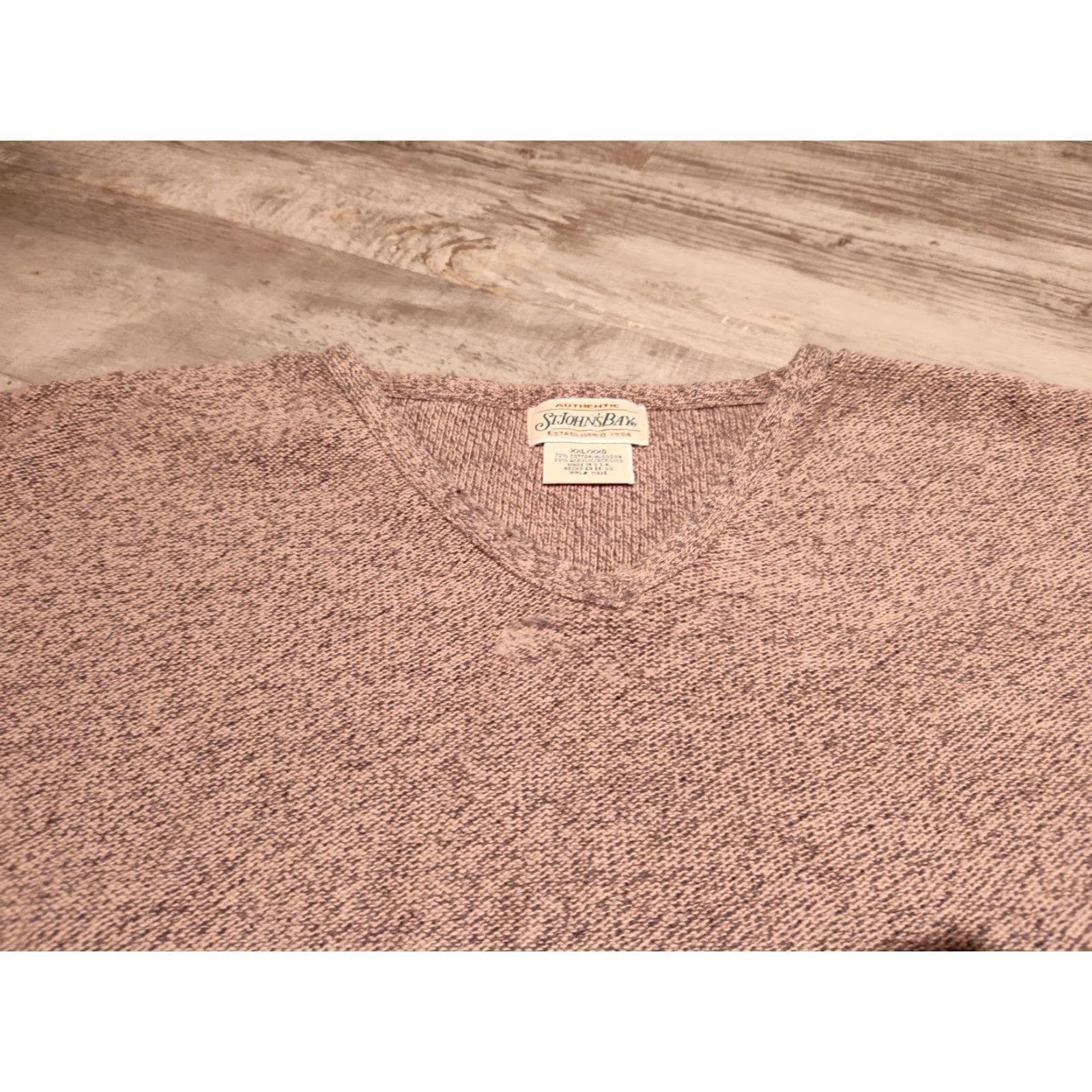 Vintage VINTAGE St. John's Bay Knit Sweater Mens XXL Beige 90s USA Made Crew Neck Raw Hem Lightweight/Heavyweight Knit Pullover (All Seasons) Regular Fit Size US XXL / EU 58 / 5 - 7 Thumbnail