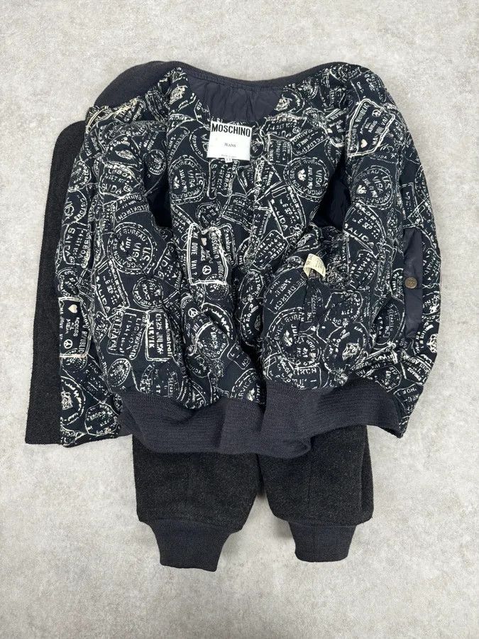 Moschino 1990s Moschino Grey Wool Bomber Jacket Size US L / EU 52-54 / 3 - 7 Thumbnail