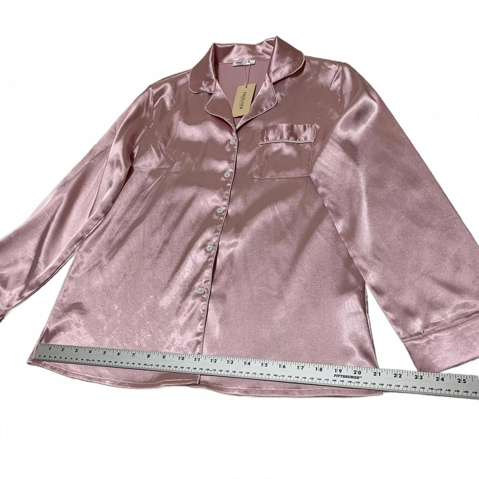 Other Ekouaer Women's Satin Pajama Top Medium Pink Size ONE SIZE - 5 Thumbnail