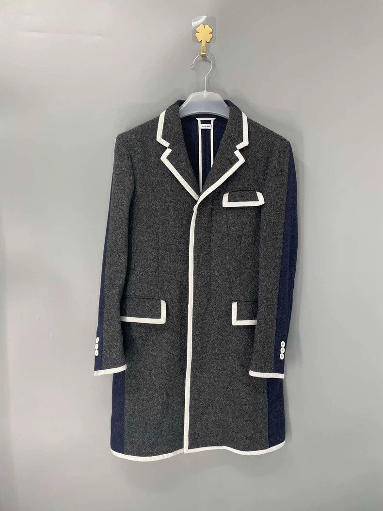 Thom Browne Color Block Wool Coat by Thom Browne-dmc Size US S / EU 44-46 / 1 - 1 Thumbnail