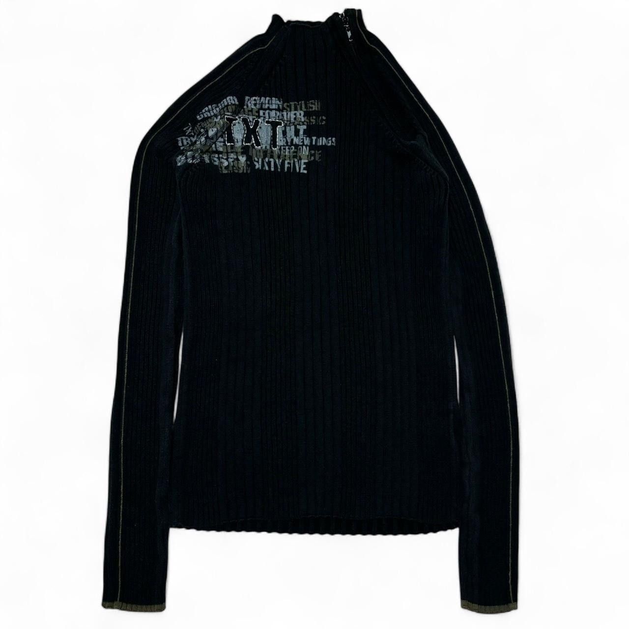 TXT × Vintage Vintage Y2K Faded Black Asymmetrical Zip Graphic Rib Sweater Size S / US 4 / IT 40 - 1 Thumbnail