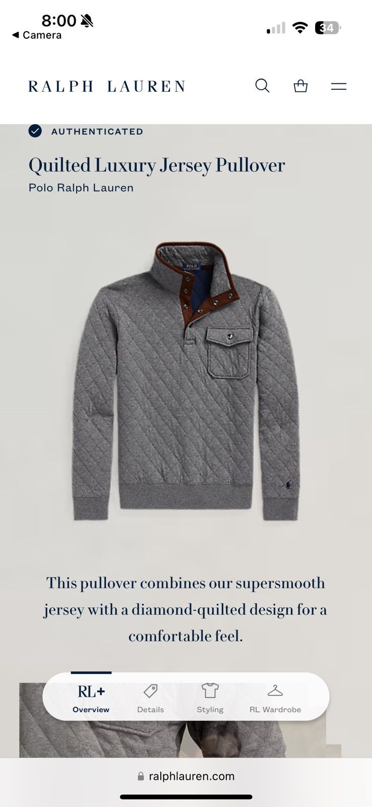 Polo Ralph Lauren Polo Ralph Lauren Quilted Luxury Jersey Pullover Size US S / EU 44-46 / 1 - 8 Thumbnail