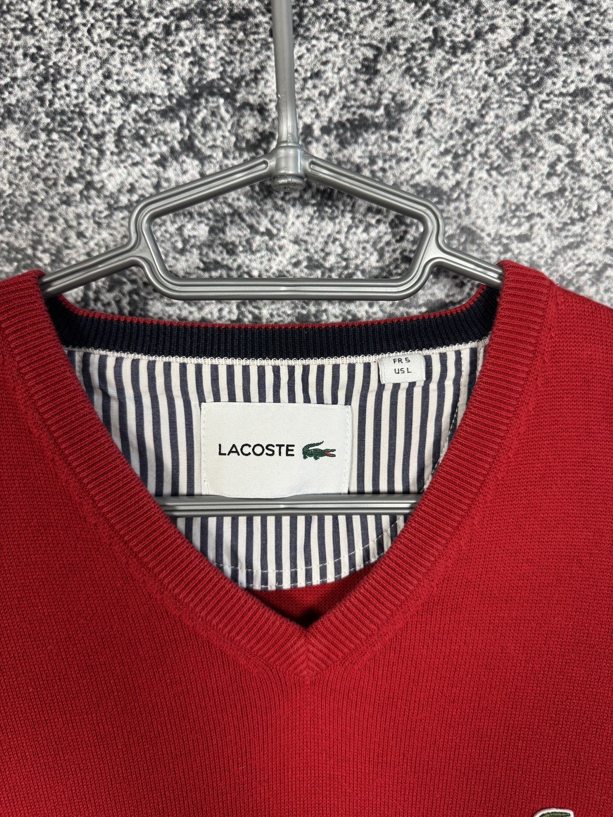 Lacoste Men’s Lacoste V-Neck Red Sweater Pullover Size 5 (Large) Size US L / EU 52-54 / 3 - 8 Thumbnail