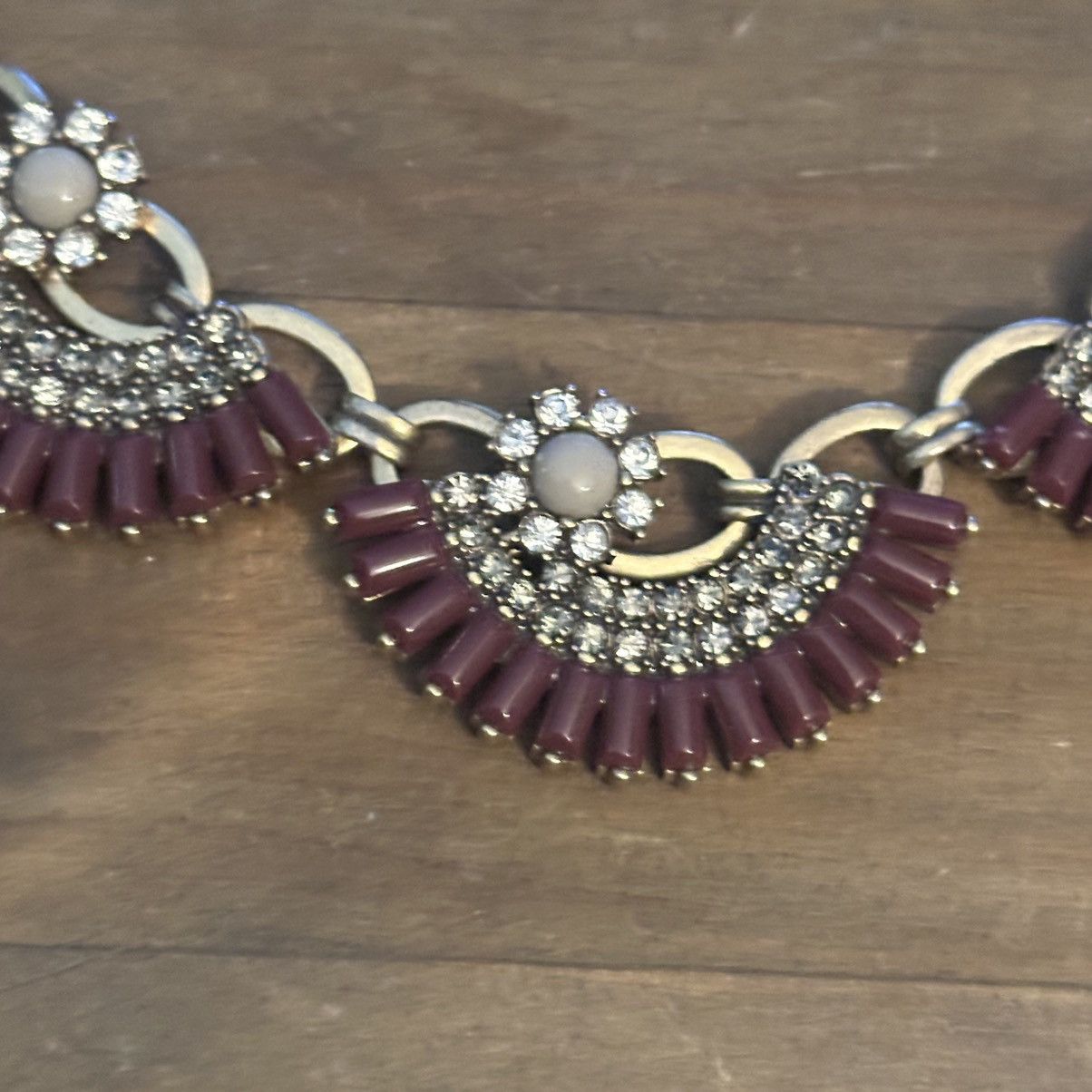 J.Crew J.Crew gold burgundy and rhinestone fan statement necklac Size ONE SIZE - 3 Thumbnail