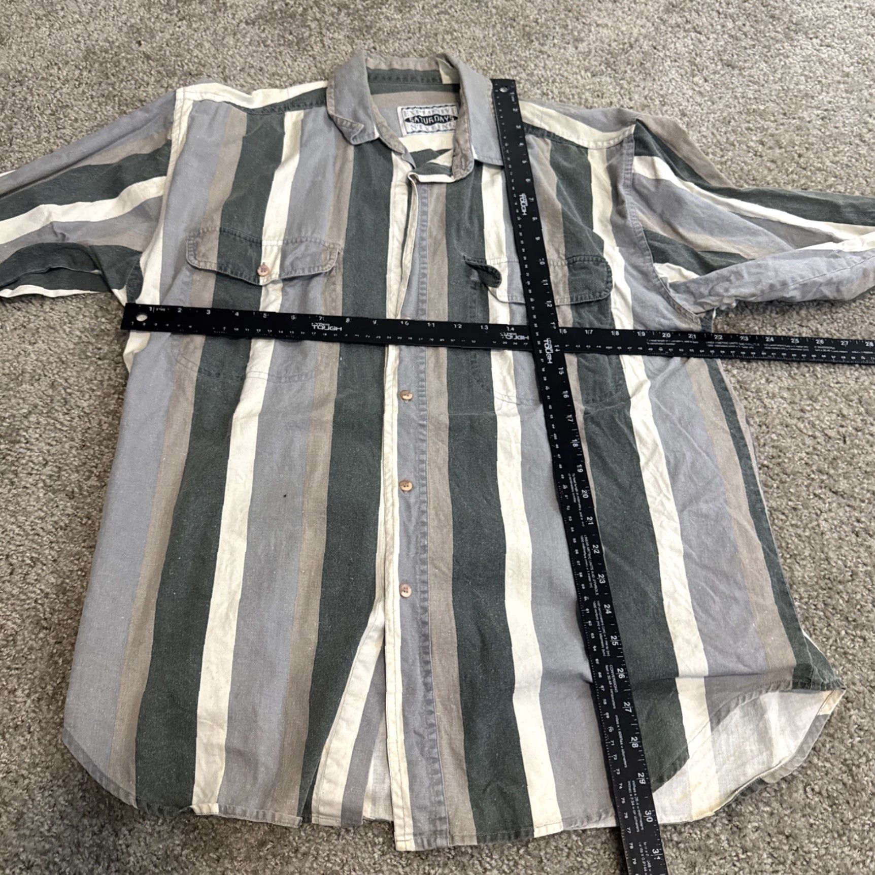 Vintage VTG Explosive Saturday Styling Button-Down Shirt Striped Green Grey M Men Long Sleeve Button Up Shirt Regular Size M Women? No, Men. Size US M / EU 48-50 / 2 - 4 Thumbnail