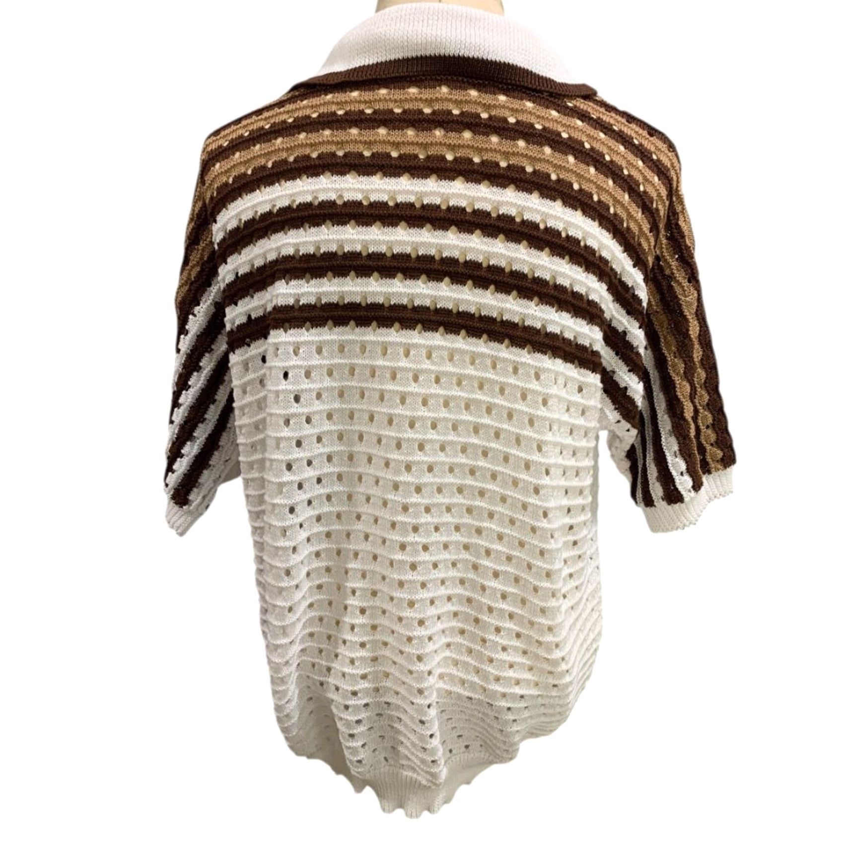 Vintage VINTAGE XL Womens Cardigan Short Sleeve Loose Knit Collared White 100% Polyester Mens? (No) Size XL / US 12-14 / IT 48-50 - 7 Thumbnail