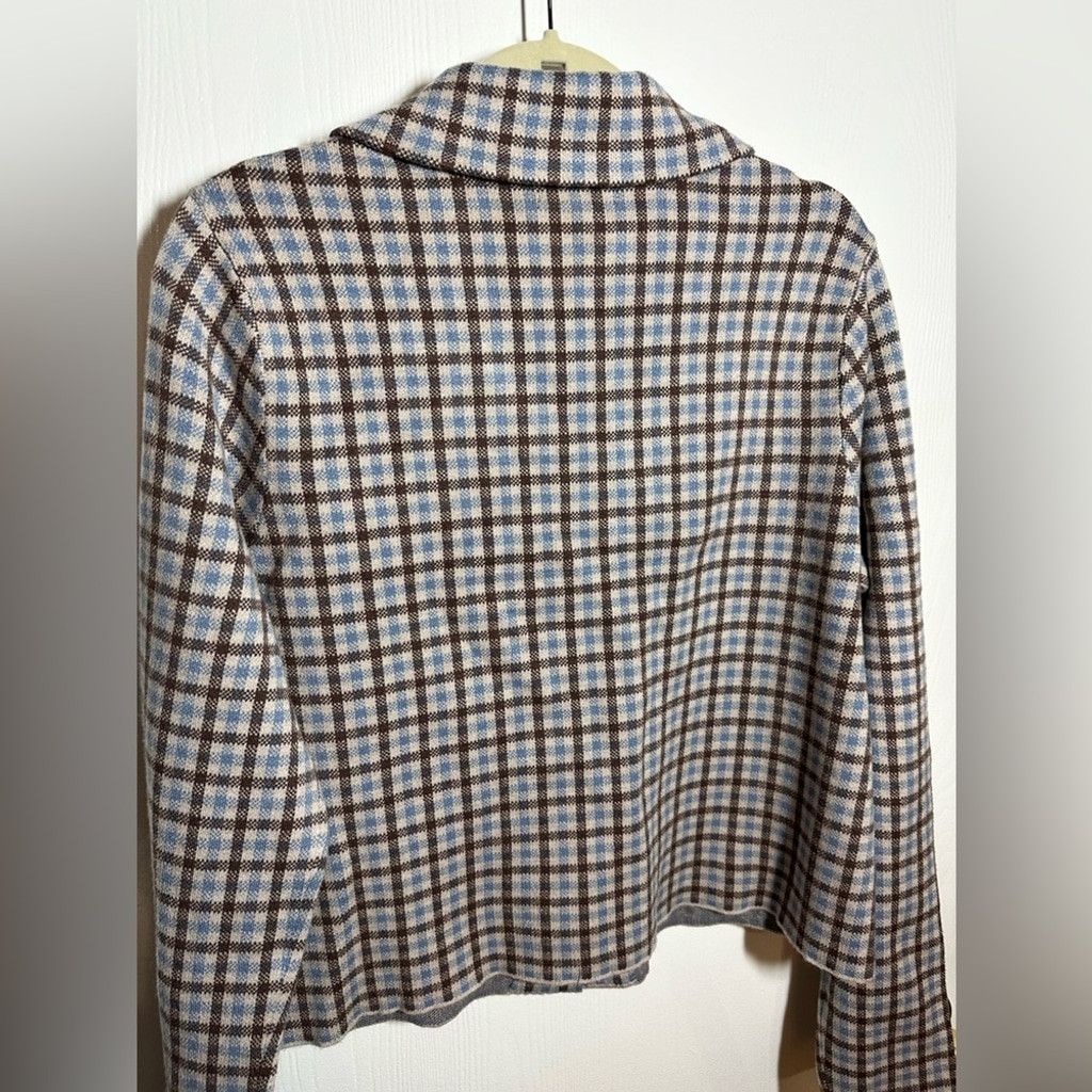Other Rachel by Rachel Roy Cropped Sky Blue and Brown Plaid Blazer Size XL / US 12-14 / IT 48-50 - 5 Thumbnail
