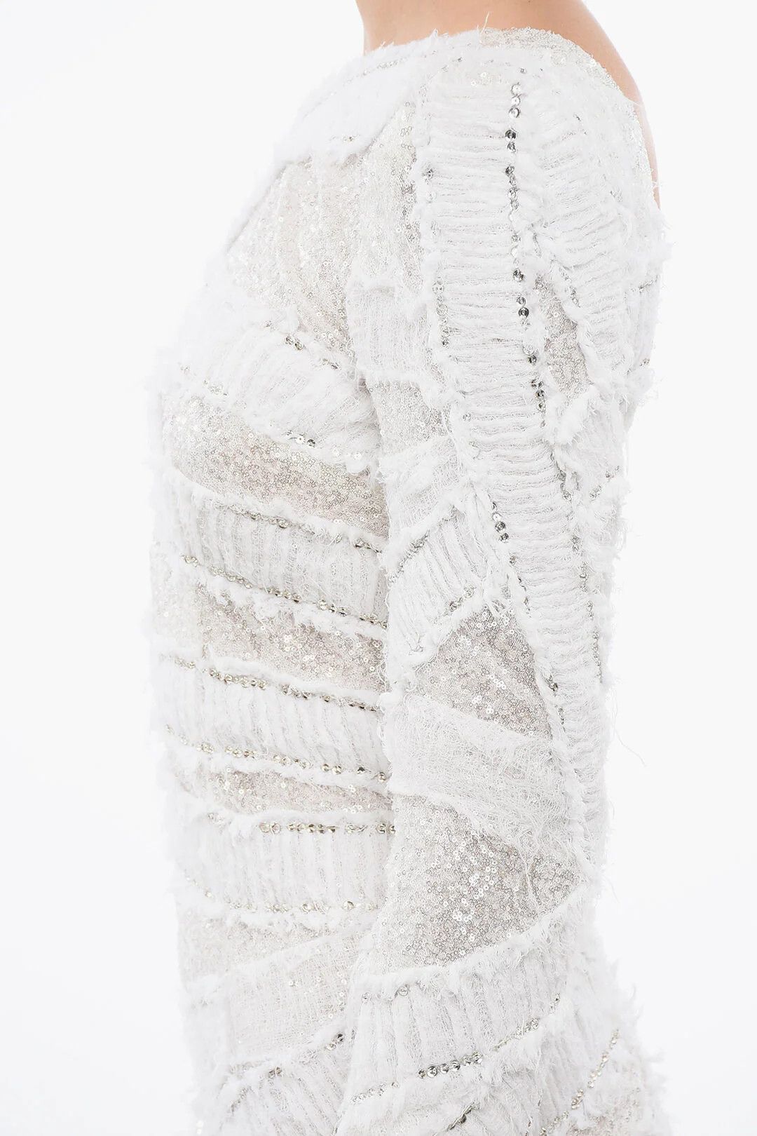 Balmain og1mm0326 Sequins & Back Neckline Mini Dress in White Size XS / US 0-2 / IT 36-38 - 3 Thumbnail