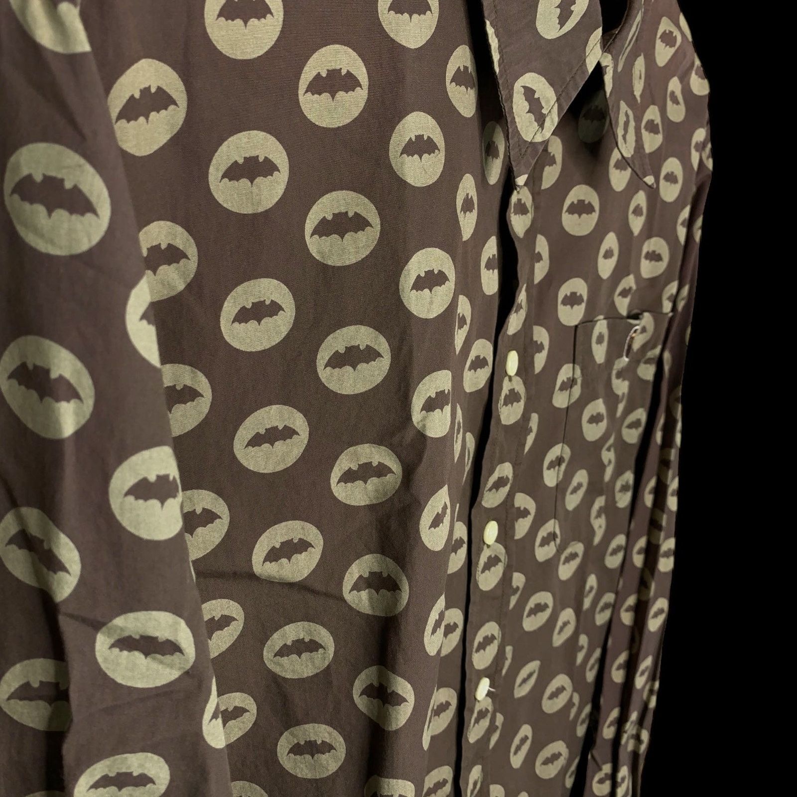 Bape OG Bat Print Long Sleeve Button-Down Shirt (Brown) Size US M / EU 48-50 / 2 - 3 Thumbnail