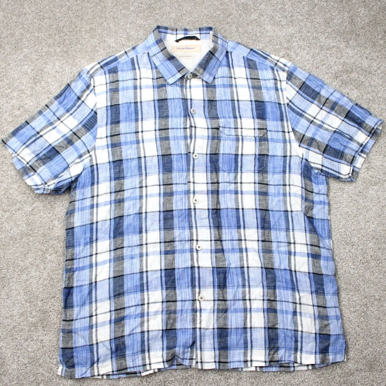 Tommy Bahama Tommy Bahama Shirt Mens XL Blue/Black Island Modern Fit 100% Linen S/S Button Up Shirt Mens XL Blue/Black Island Hawaiian Casual 90s? Size US XL / EU 56 / 4 - 2 Thumbnail