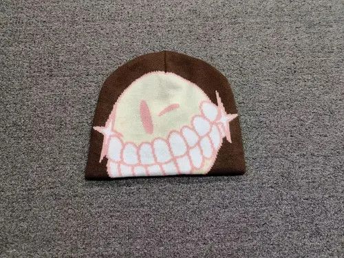 Other Throwed Emoji Smiley Graphic No Cuff Beanie Hat Brown Size ONE SIZE - 1 Thumbnail