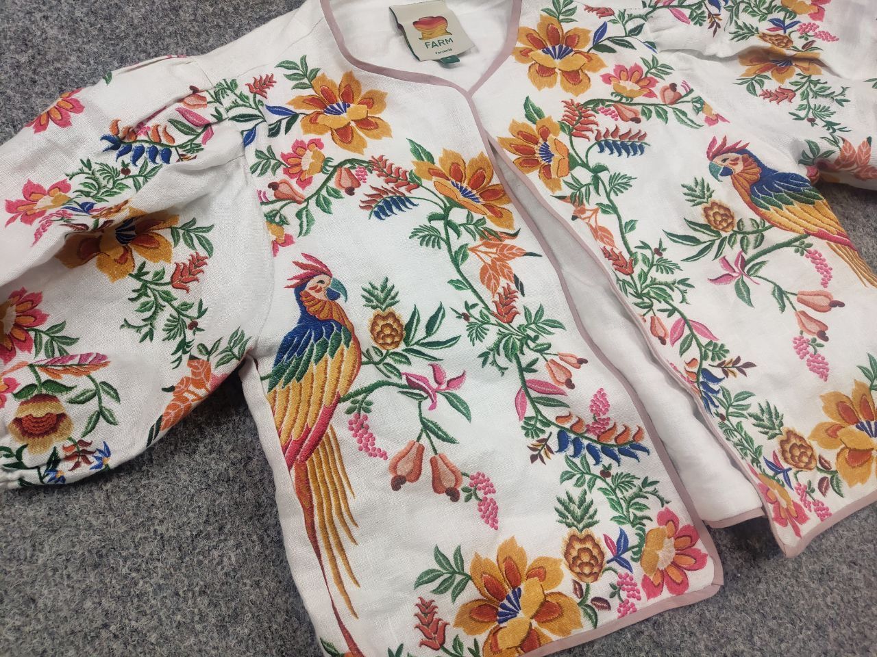 Farm Rio Farm Rio Delicate Forest Scarves Short Linen Blouse Sleeve Size S / US 4 / IT 40 - 8 Thumbnail