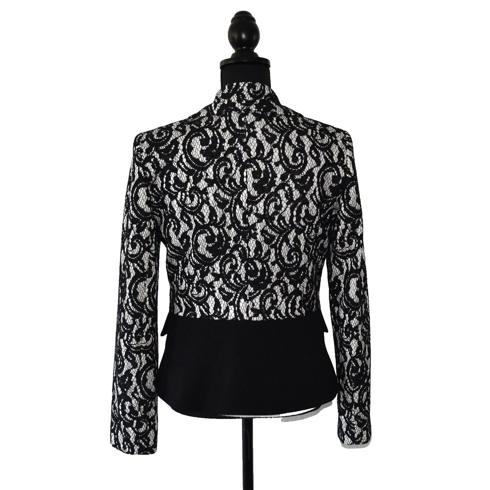 Alberto ALBERTO MAKALI Black White Paisley Lace Pattern Blazer US 8 Size M / US 6-8 / IT 42-44 - 3 Thumbnail